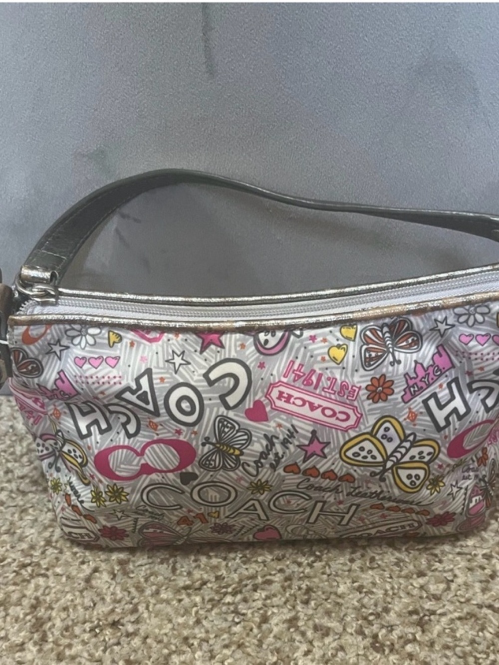 COACH Poppy Butterfly Graffiti Print Butterfly Nylon Mini Shoulder Bag NWOT - Picture 15 of 16